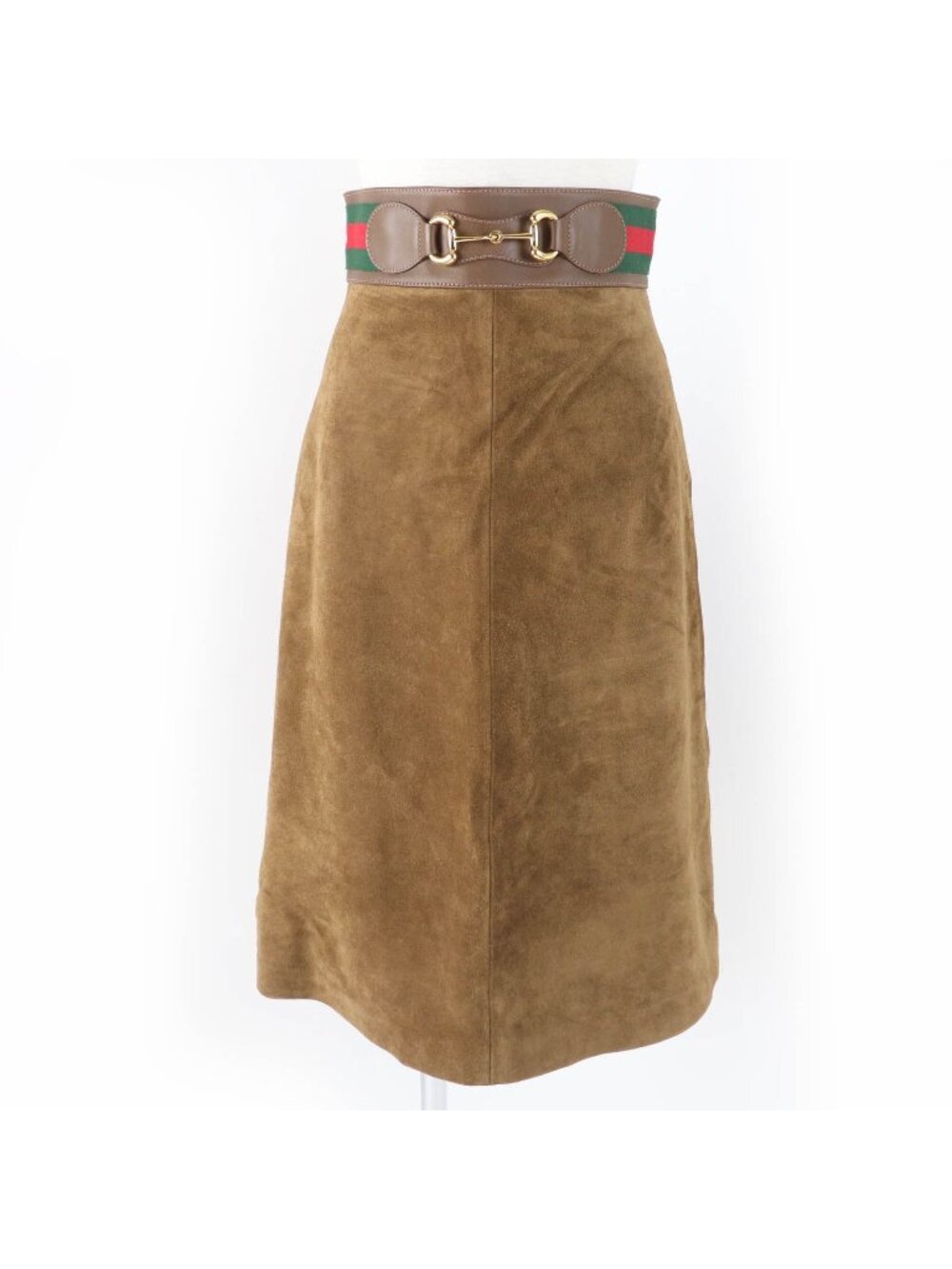 Gucci Cowsuede Horsebit Sherry Line Leather Flareskirt Brown 36